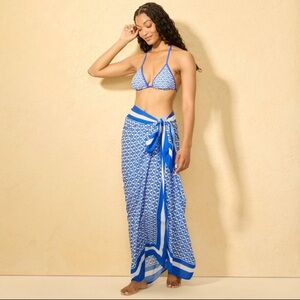 NWT Shade & Shore blue white multi geo print cover up sarong size S/M
 b57